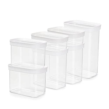 Emsa Optima 7-teiliges Set Vorratsdosen mit Deckel luftdicht, rechteckig, Organizer Küche, platzsparend, sicher, hygienisch, unbedenklich, Frischedichtung, transparentes Design, N11429 im Sale